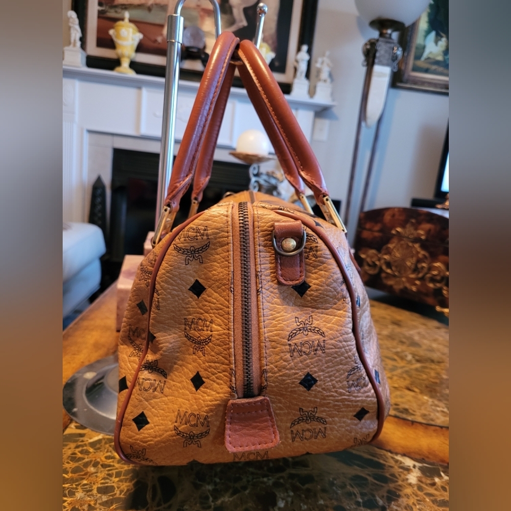 MCM Cognac Visetos Satchel Bag - Picture 4 of 9